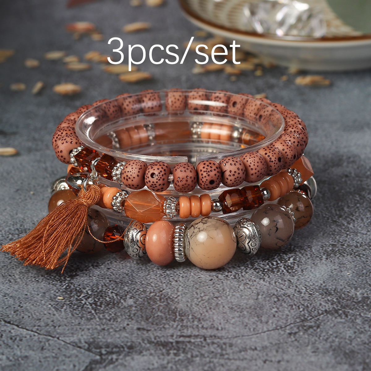 Wholesale Butterfly Tassel Pendant Glass Elastic Bracelet